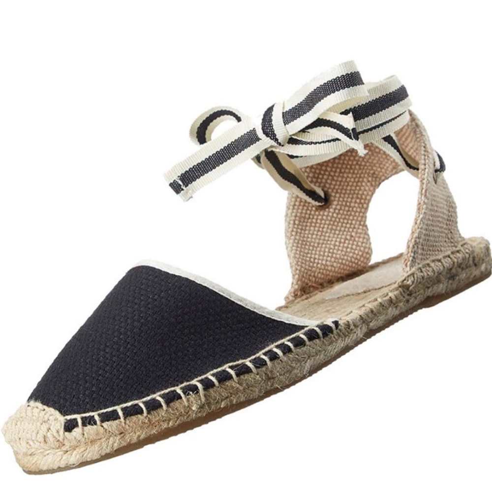 Flat Lace Up Espadrille in black size 37